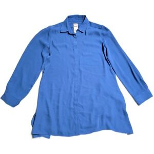 Chico's Hem Interest Tunic Top Women's Size 0 Blue Lagenlook Sharkbite